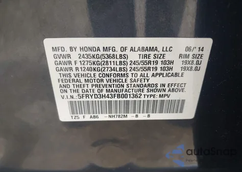 2015 Acura Mdx Technology Package из США, поврежденный, VIN 5FRYD3H43FB001362